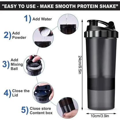 3 Layers Shaker Protein Bottle Powder Shake Cup Water Bottle Plastic Mixing Cup Body Building Exercise Bottle